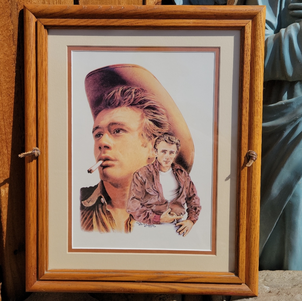 VINTAGE 80's Framed James Dean Print Art